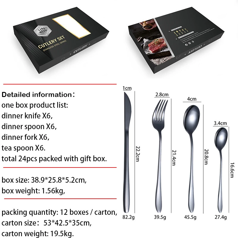 Dish Washer Safe tableware set 24pcs stainless steel 18/8 cubiertos cutlery knife fork spoon set with luxury gift box