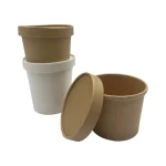 Disposable Biodegradable Round White Kraft Paper Bowl Cup With Paper Lid Food Packing Containers