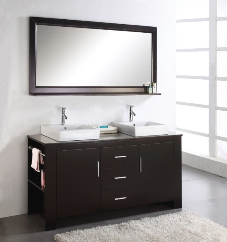 Double Sink Wooden White Customized Bathroom Furniture