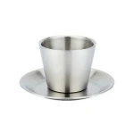 Double Wall Coffee Cup and Saucer Set 304 Stainless Steel Espresso Tea Cup Mug 6OZ Insulated Reusable Dishwasher Safe Cup Saucer