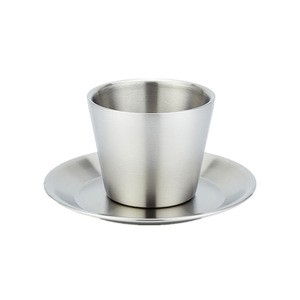 Double Wall Coffee Cup and Saucer Set 304 Stainless Steel Espresso Tea Cup Mug 6OZ Insulated Reusable Dishwasher Safe Cup Saucer