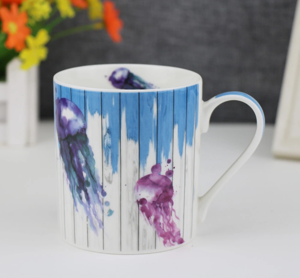 Drinkware water  tea cup marine animals full wrap  printing custom logo 12oz plain white ceramic coffee mug