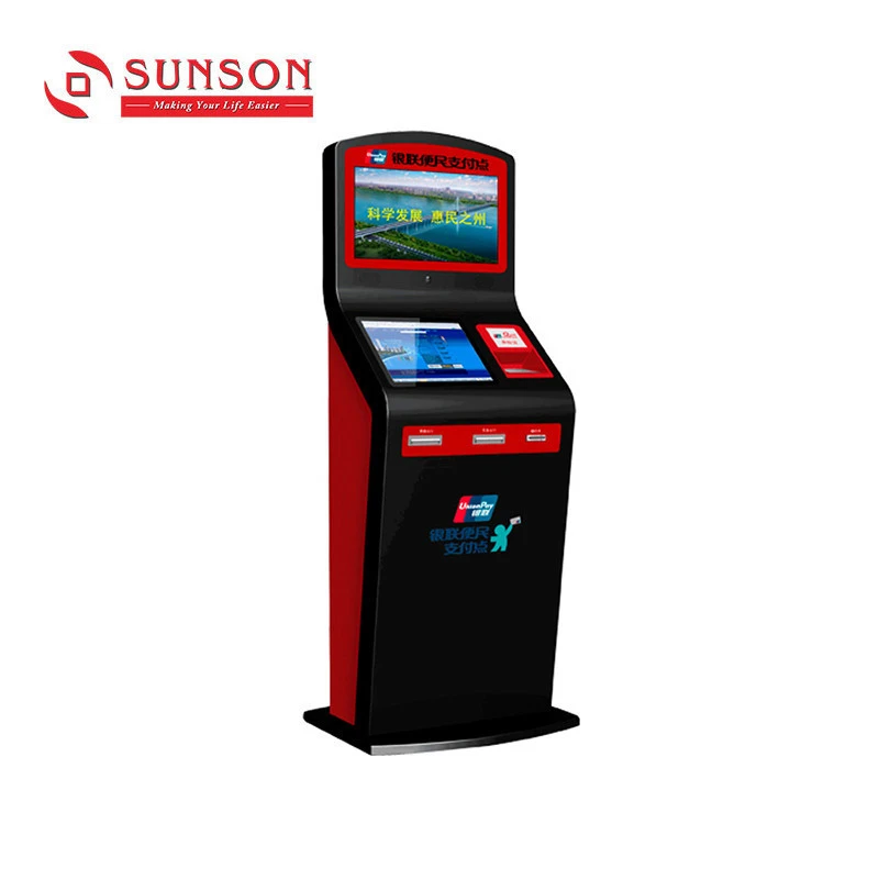 Dual Screen Kiosk Cash Coin Credit RFID Card Payment Optional Top Up Ticket Vending Machine