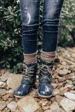 Duck Boot For Women Ankle Duck Boot Two Tone Lace Up Rain Boots