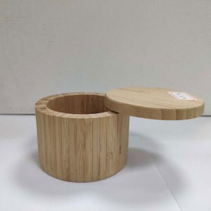 Eco-friendly Bamboo Round Spice Box Salt Pepper Jar Kitchen Storage With Lid