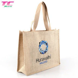 Eco-Friendly Jute Hemp Carry Tote Bag Custom Burlap Hessian Shopping Bag With Embroidery Logo