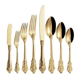 Eco Friendly Royal Vintage 18/8 Flatware Gold Plated Silverware Stainless Steel Luxury Cutlery Set