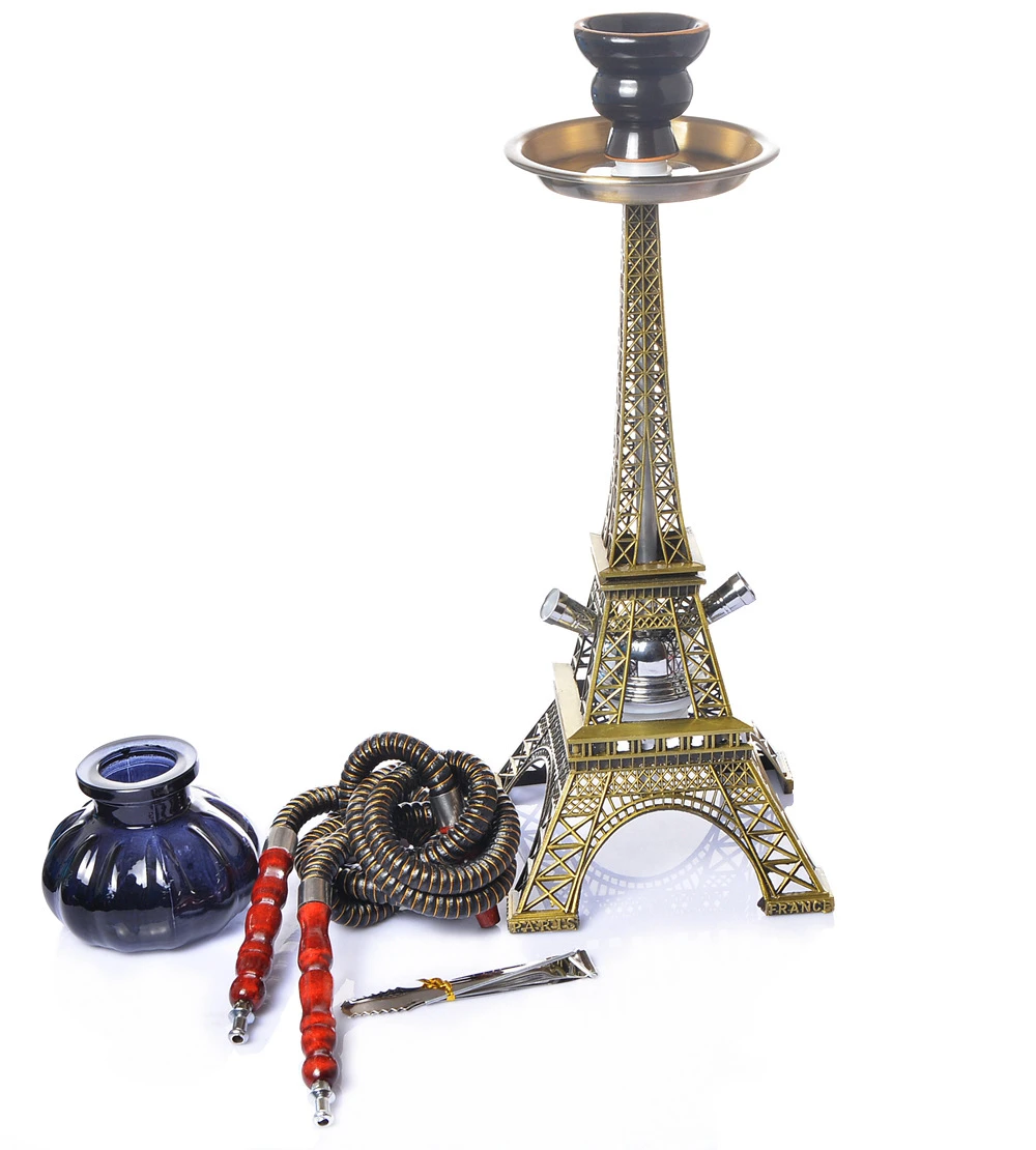 Eiffel Tower Arab Portable Colorful glass Shisha Hookah Cup 2 Hose Shisha Hookah