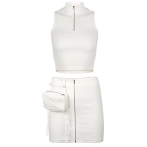 European and American women&#39;s new slim zipper detachable waist bag Rib Vest short skirt suit