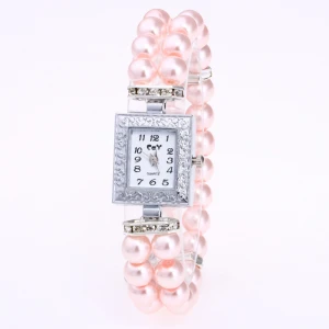 Exquisite Pearl String Bracelet Watch Women Ladies Fashion Square Quartz Watch Casual Wristwatch (KWT2116)