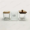 factory price high quality square glass candle holder with wooden knob lid wholesale
