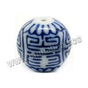 Fashion jewelry hand painted blue and white porcelain balls, round ceramic beads
