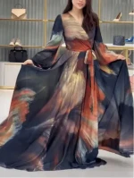 Flower printing tie-dye pattern women floral maxi dress