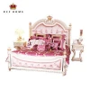 French style royal princess furniture luxury bedroom genuine cattle hide leather king size bed high headboard beds