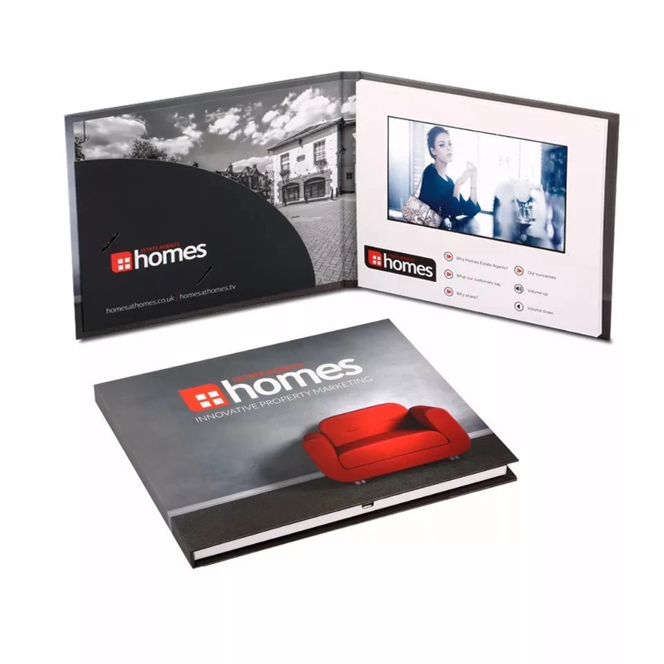 Full Customized Print Lcd Brochure Card, 7inch Video Brochure, High Quality Hardcover Video Book with Pocket