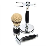 Gift Set Safety razor Shaving Kit ,Badger hair shaving brush & Chrome Razor Stand Shaving Set