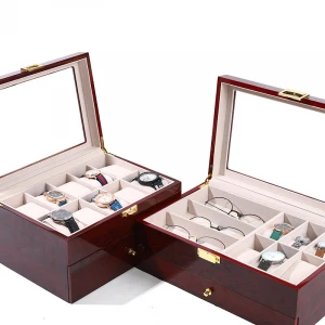 Glasses watch jewelry set storage box large capacity glasses display box double-layer wooden 20-slot watch box with drawer