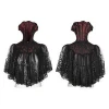 Gothic Bat Black&Red Jacquard High Collar Embroider Lace Short Cape
