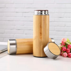 Green natural bamboo insulated coffee cup travel tumbler mug tea vacuum flask thermos water bottle fibre fiber with lid