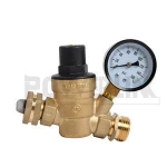 H100212 Water Regulator Valve- Lead Free Brass Adjustable RV Pressure Regulator with Pressure Gauge and Water Filter Net for Cam