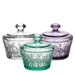 Handmade Embossed Glass Candy Pot With Lid Crystal Glass Sugar Bowl