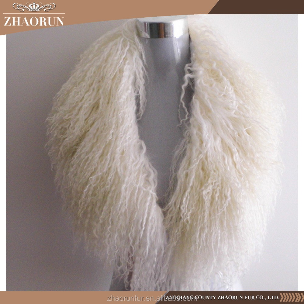 High quality 100% natural mongolian lamb fur collar women sheep fur scarf