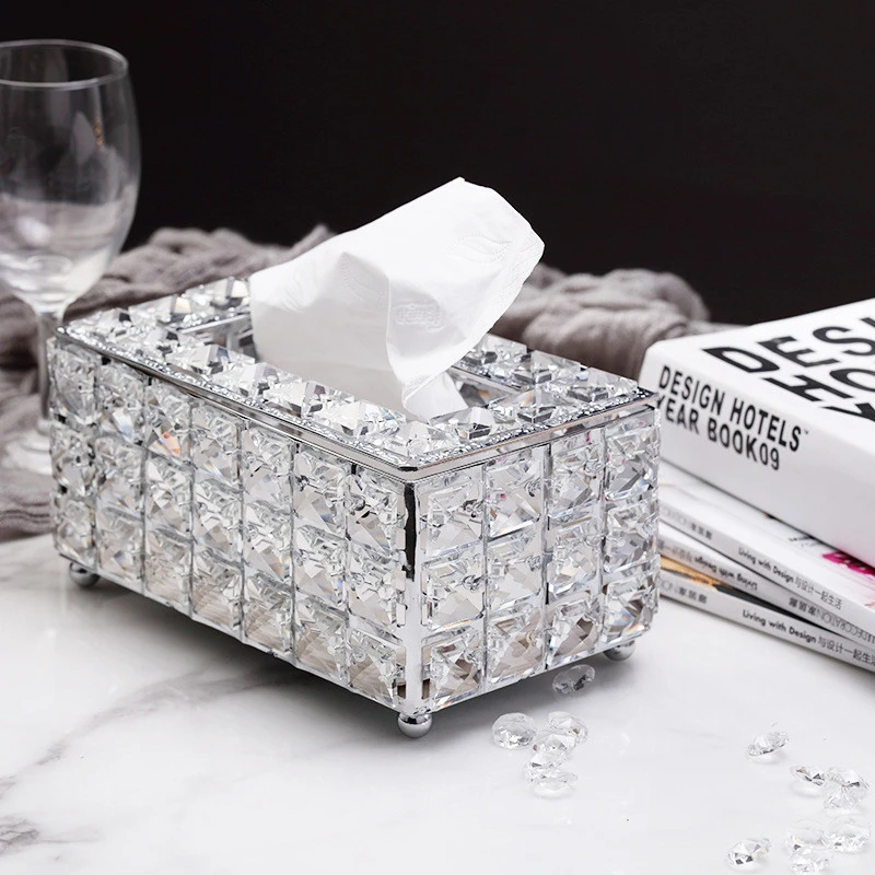 High quality luxury crystal tissue box gold silver metal tissue box napkin box for living room bathroom car