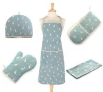 High quality printed kitchen apron set of oven mitt hat apron 5pcs