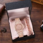 Hip Hop Gold Watch+bracelet +box Set Miami Curb Cuban Chain Iced Out Men Watches Luxury Wristwatch Diamond Clock Silver
