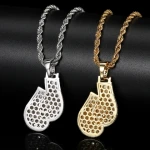 hip hop pendants boxing gloves-shape brass micro pave CZ men rapper gold pendant with rope chain necklace set jewelry