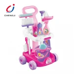 Hot sale plastic tool trolley car pretend play games kids cleaning cart toys