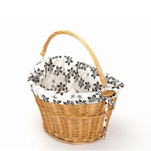 Hot sales cute wicker bicycle basket with beautiful cloth