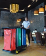 Hotel housekeeping maid cart trolley, cleaning service trolley