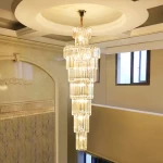 hotel large hang lamp gold k9 custom modern long pendant luxury staircase crystal chandelier light for living room high ceilings