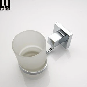 Hotel Style Single Cup Toothbrush Holder Chromed Square Base Wall Mounted tumbler