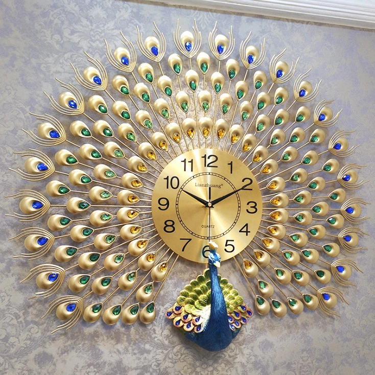 Household fashion creative peacock wall clock living room decoration European-style clock