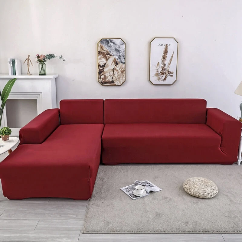 i@home home decor quality knitted plain full stretch sectional l shaped sofa cover slipcover protect