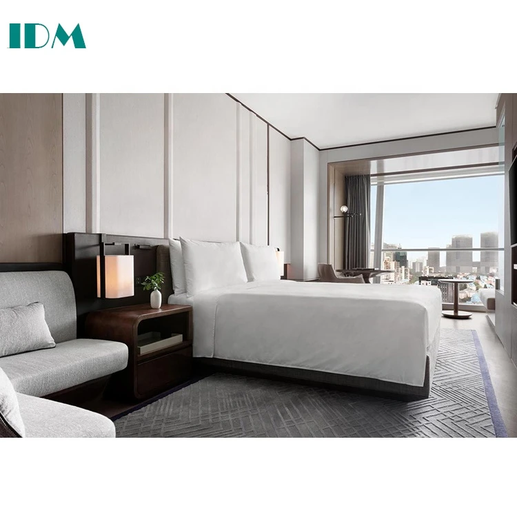 IDM-446 Modern High Glossy Dark Color Wood Mixed Metal Hotel Room Furniture