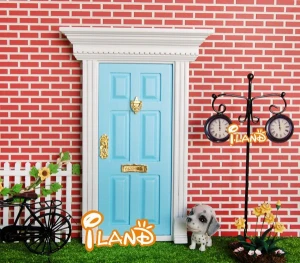 iland miniatures Doll house Fairy Door Wood Painted Exterior Door W/ Hardware Yorktown Door_blue OA011D-2
