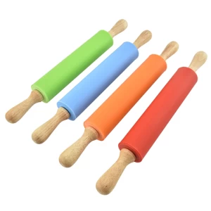 IN STOCK high quality  silicone rolling pin with non-stick surface with wooden handle