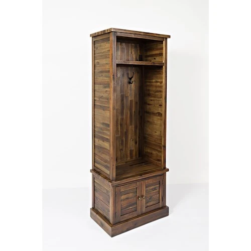 industrial antique vintage  wood hall tree cabinet with shoe storage bench