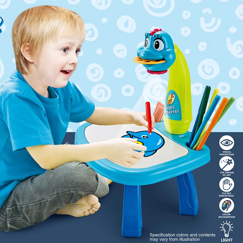 Kids Learning LED Projector Painting Desk Set Early Educational Plastic Enlightenment Projector Drawing Table Toys For Children