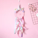 Kids Rainbow Unicorn Profile Dream Catcher Kids Nursery Bedroom Wall Hanging Decoration Fluffy Tassels Unicorn Dream Catcher
