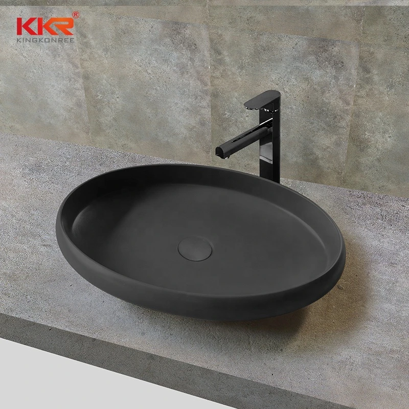 KKR solid surface artificial stone marble white and concrete color bathroom above under basin sink