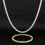 KRKC Pink Rose Gold Silver CZ Diamond Stainless Steel Tennis Necklace Women Chokers Men Tennis Chain Necklace for Women