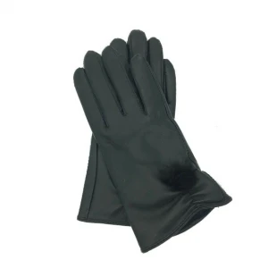 Ladies winter fur ball ornament sheepskin leather gloves mittens