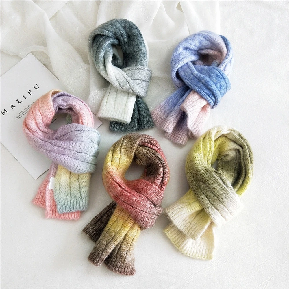 Latest Stylish Tie Dye Winter Knitted Scarf Girl Women Warm Personalized Colorful Knitted Neck Gaiter