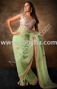 Light Grey &amp; Green Saree pakistani indian clothing designer saree