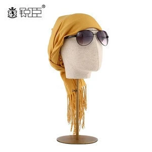 Linen wrapped head mannequin for headwear wig display