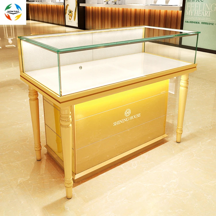 Luxury Custom Logo Tempered Glass Jewelry Store Showcase Cabinet Display Counter With Led Lighting